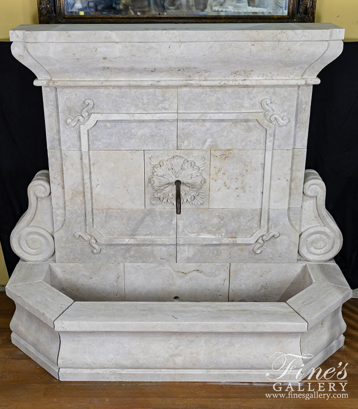 Marble Fountains  - French Country Style Estate Wall Fountain In Italian Quarried Roman Travertine - MF-2348